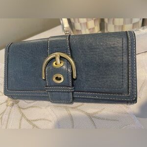 Coach blue leather hobo wallet with buckle